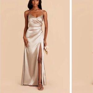 Birdy Grey Catherine shiny satin neutral champagne dress